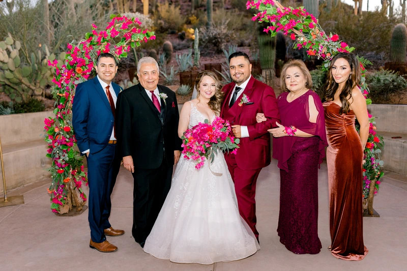 Loved ones together in the wedding garden